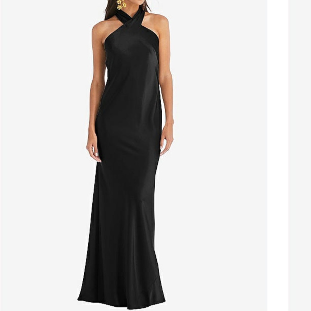 DESSY GROUP Draped Twist Halter Tie-Back Trumpet Gown In Black - w/ EXTRA LENGTH